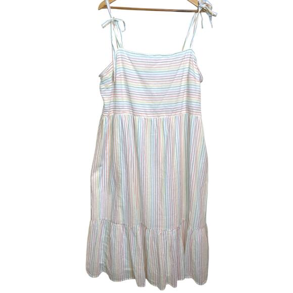 Gap Plus Size XXL Rainbow Striped Gauze Tie Strap Midi Sun Dress - Picture 2 of 10